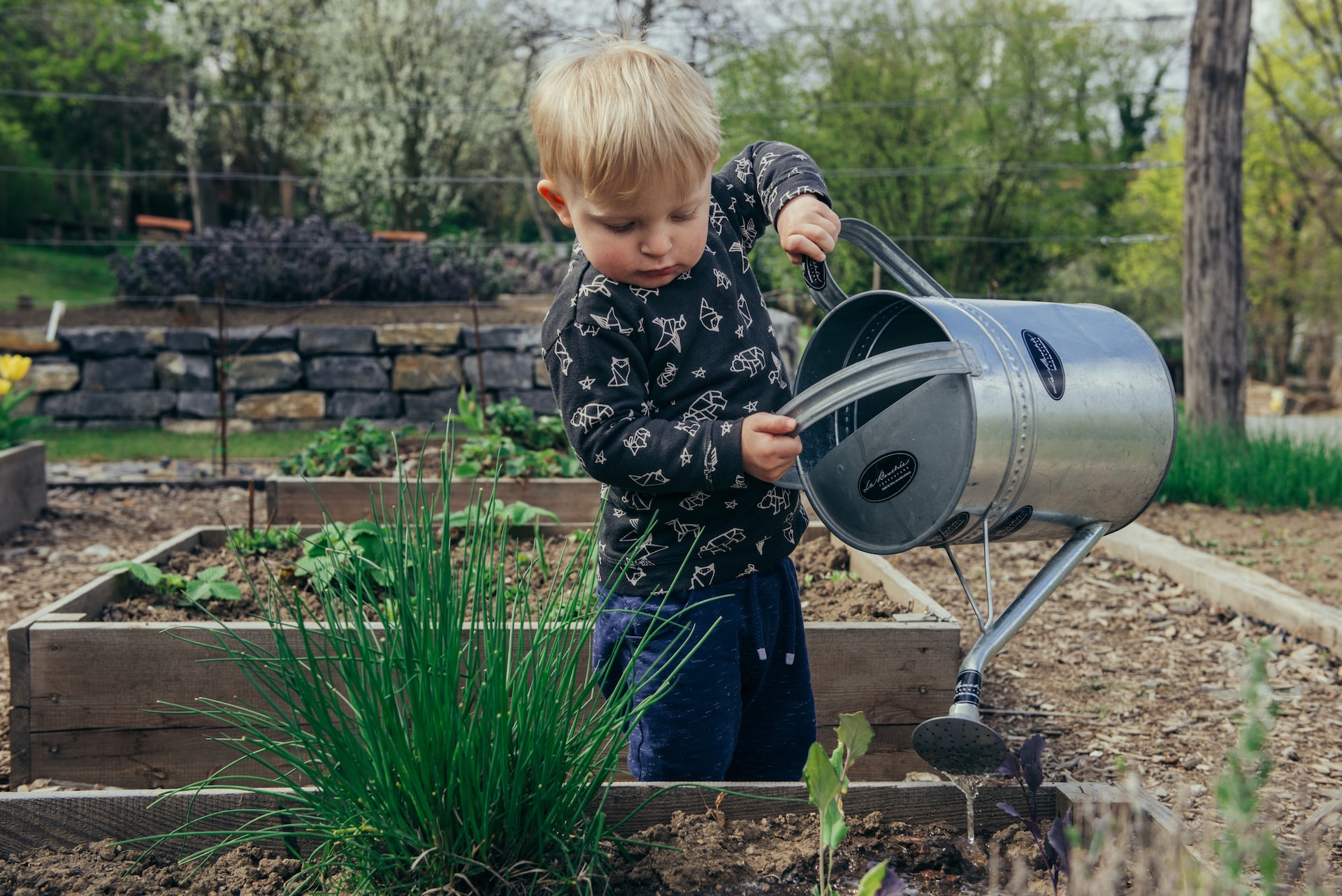 Autistic child gardening, fostering responsibility.
